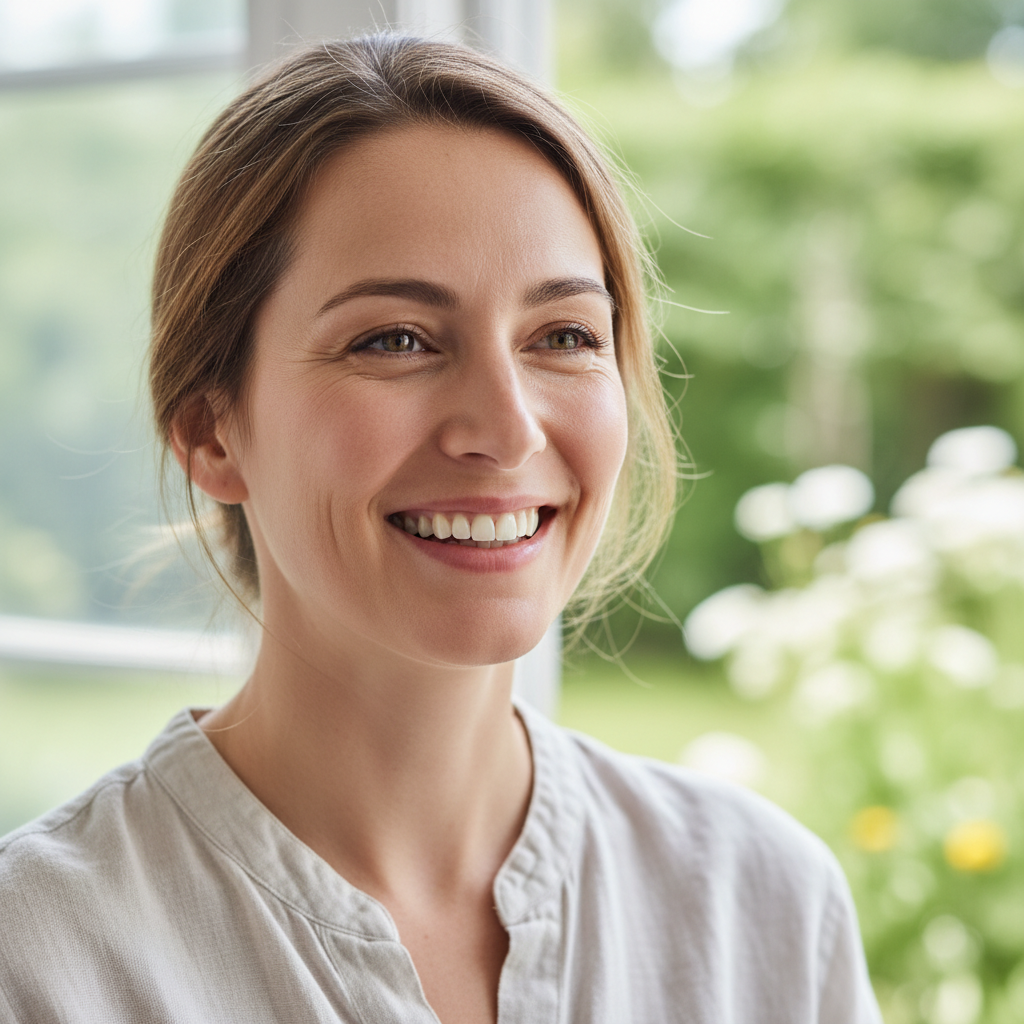 Giovane donna italiana sorridente con capelli castani, viaggiatrice entusiasta