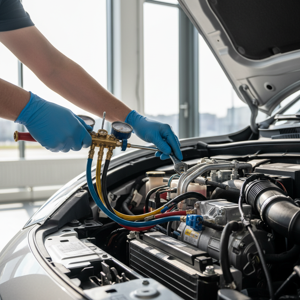 Professional automotive technician working with precision tools on a vehicle engine