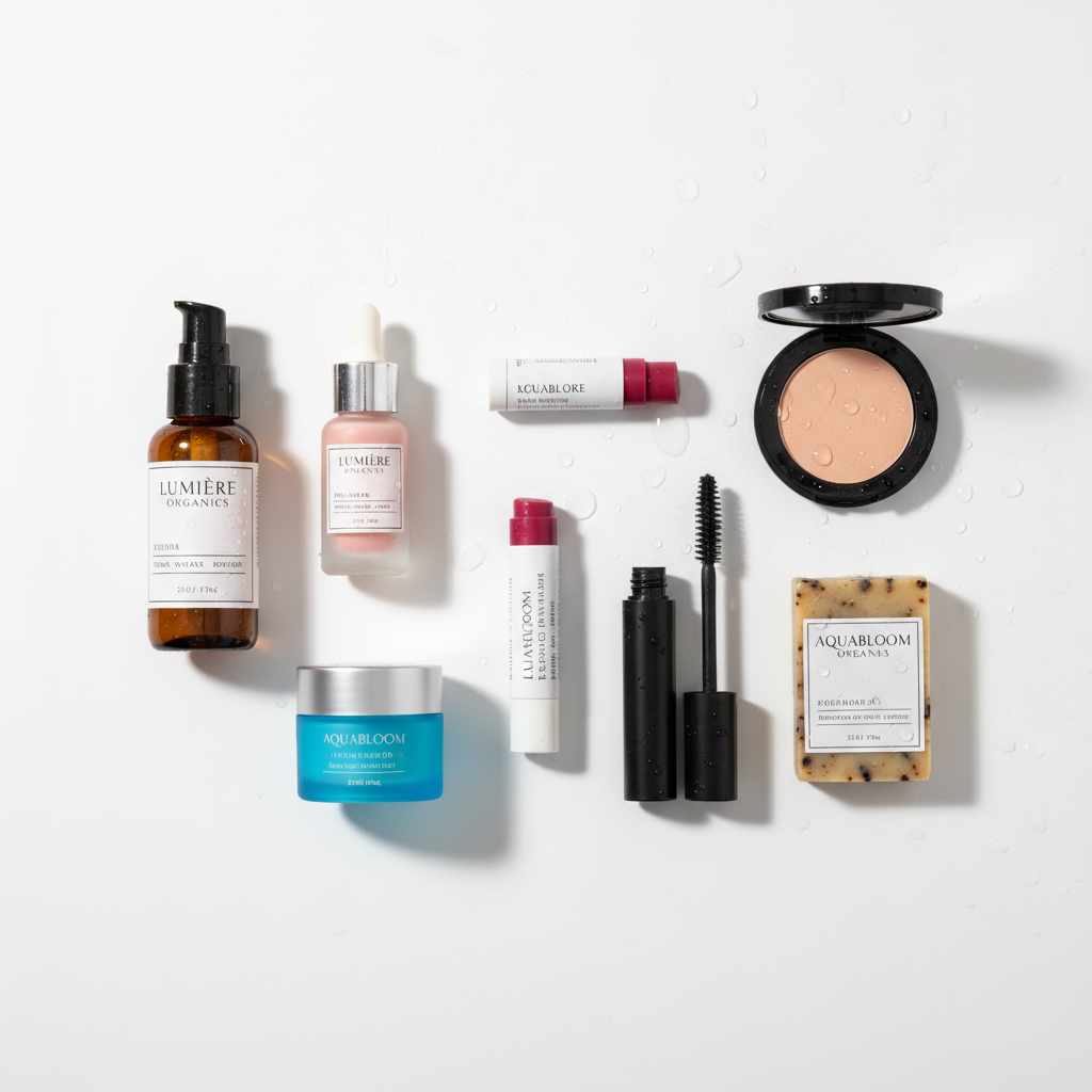 Personal care products arranged on white background