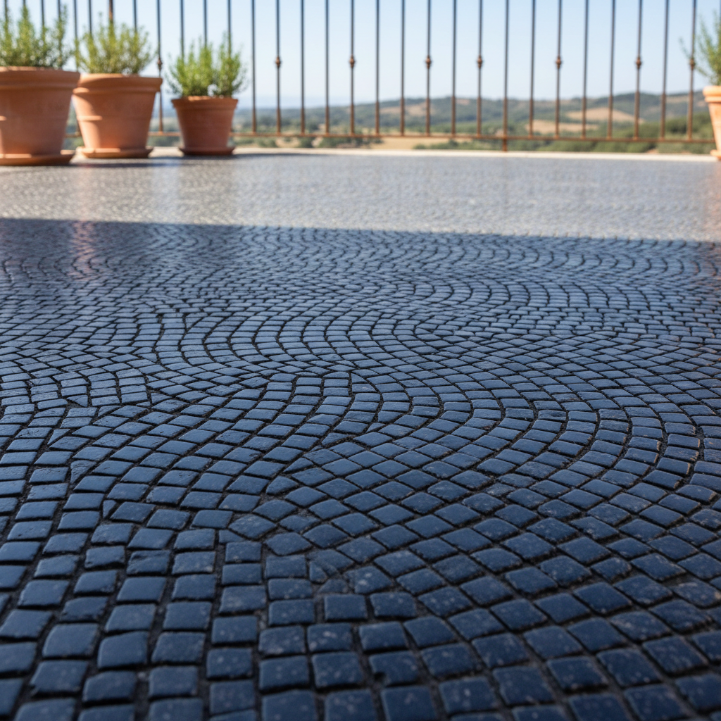 Exterior stone paving tiles on outdoor terrace