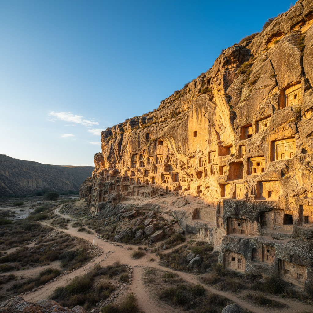 Nichos funerarios preincas de las Ventanillas de Otuzco tallados en roca volcánica dorada
