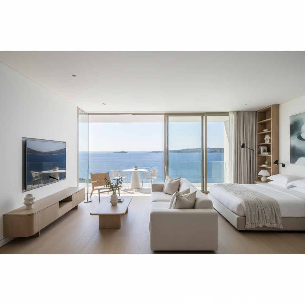 Bright coastal studio loft with ocean view and natural light
