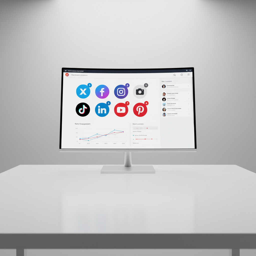 Social media management dashboard with multiple platform icons