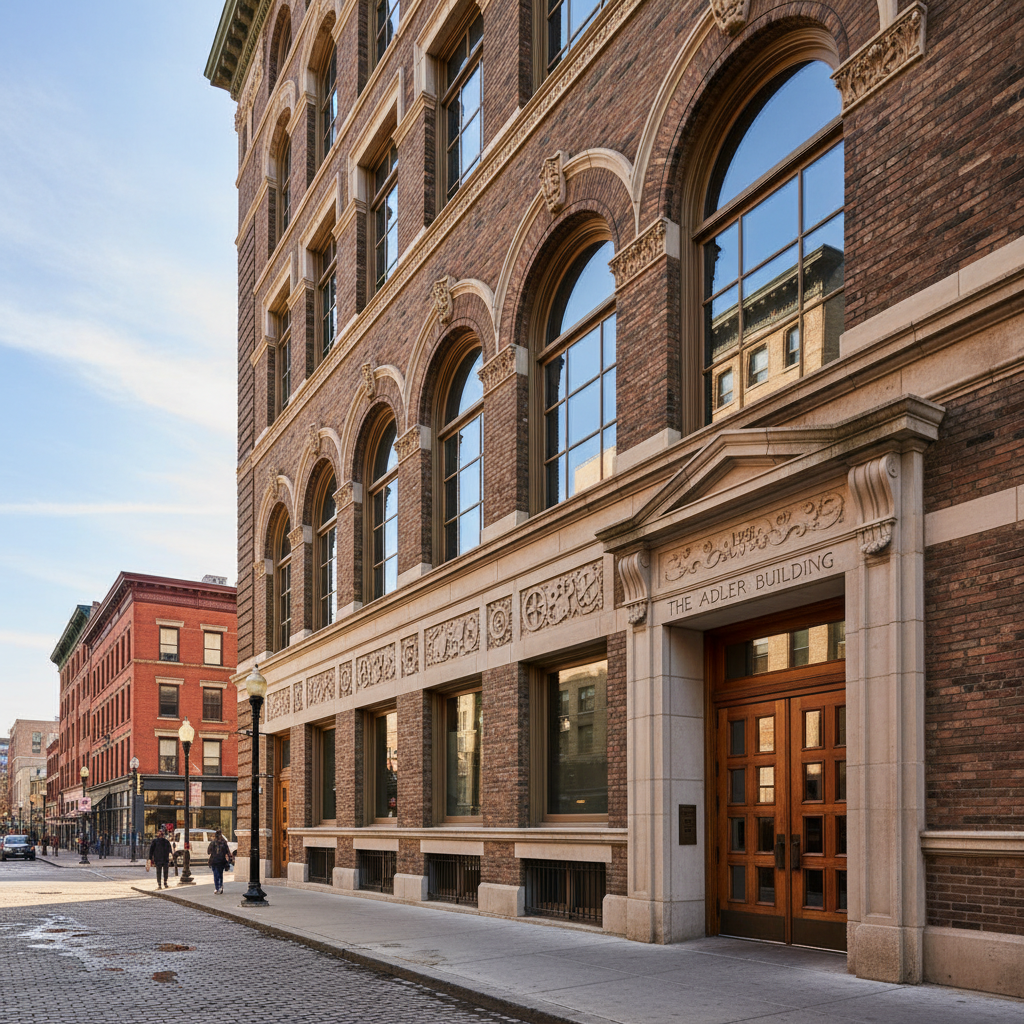 Historic Chicago brick building facade restored at 1847 S Halsted, 1914 construction