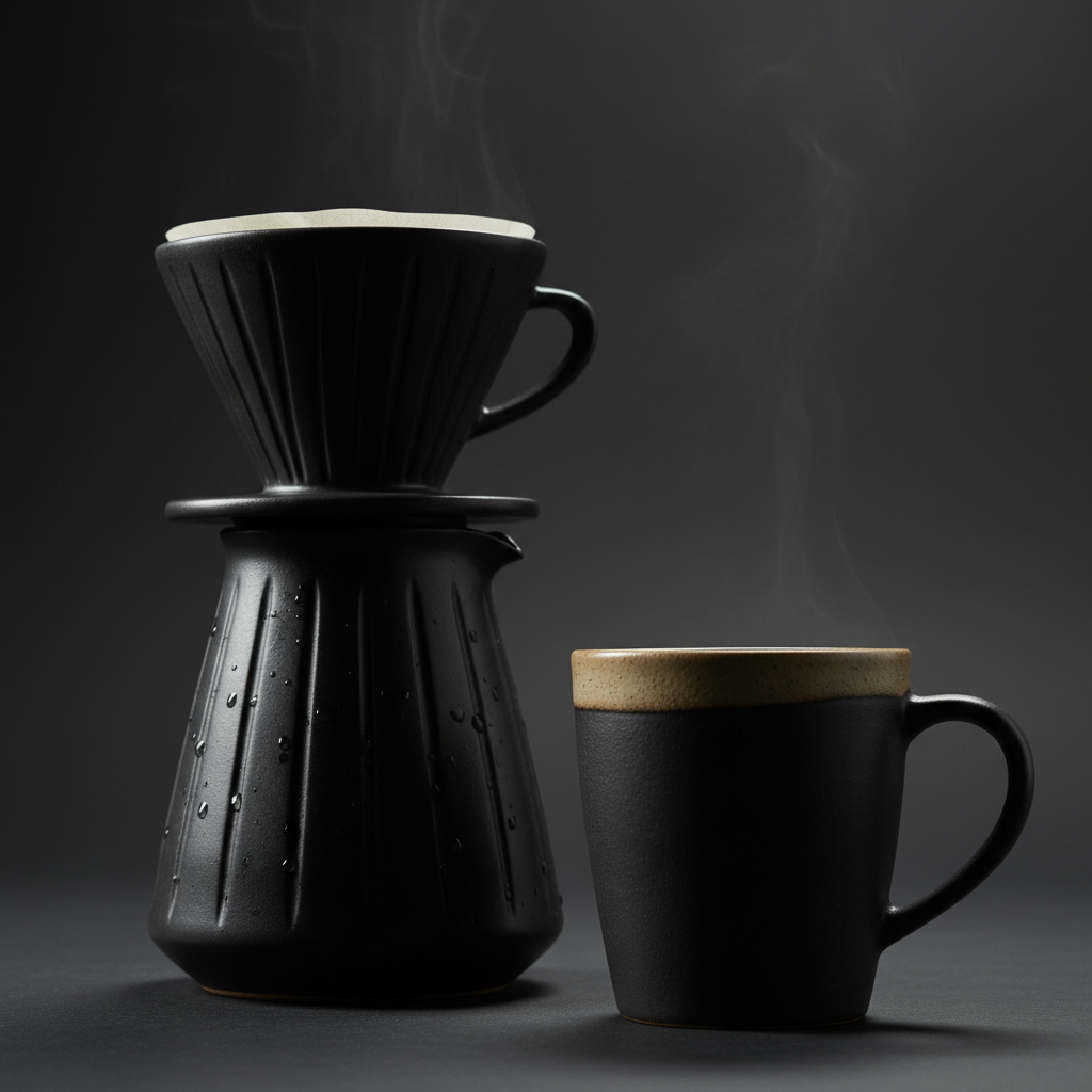 Product in dark moody studio with dramatic side lighting