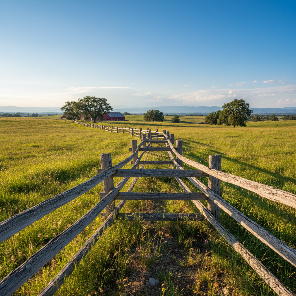 Split rail fence running across a rural property in South Dakota