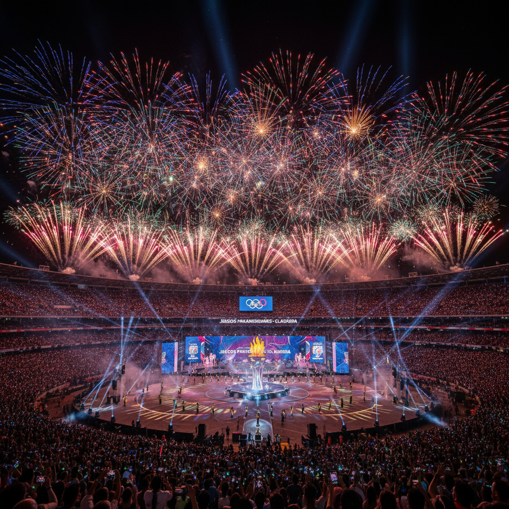 Ceremonia de clausura de los Juegos Panamericanos con fuegos artificiales y espectáculo de luces