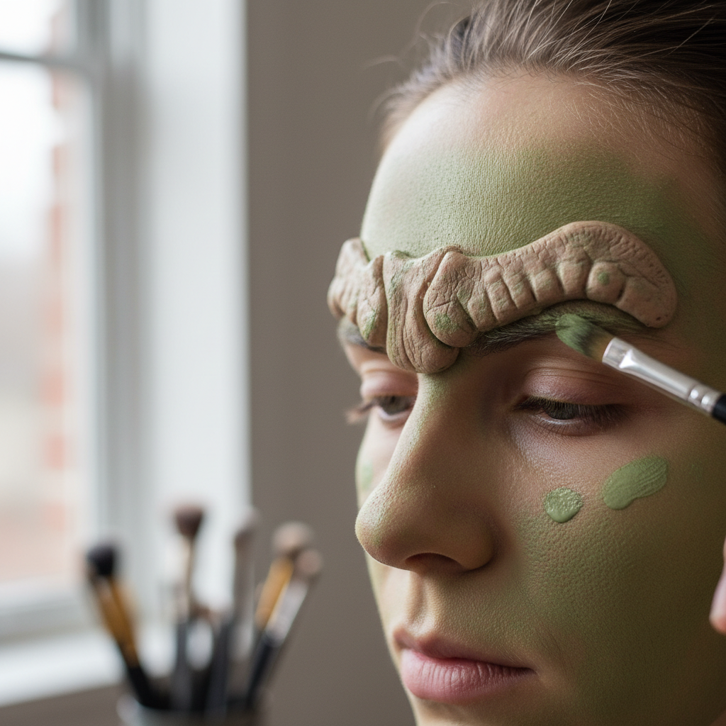 Applying orc brow and blending green body paint at edges