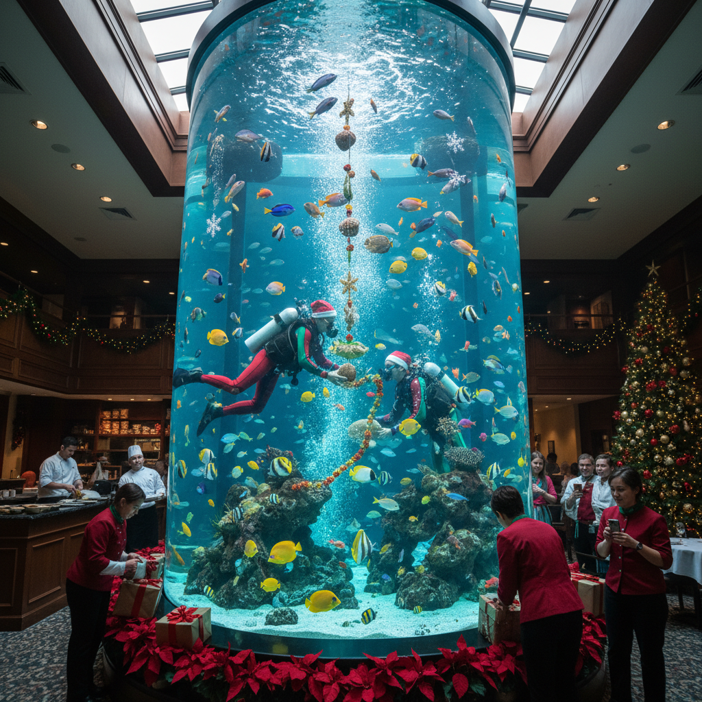 Restaurant aquarium before holiday restocking