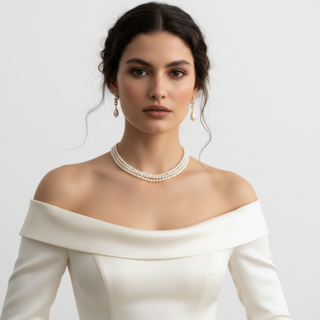 Fine art editorial fashion portrait with minimal white background