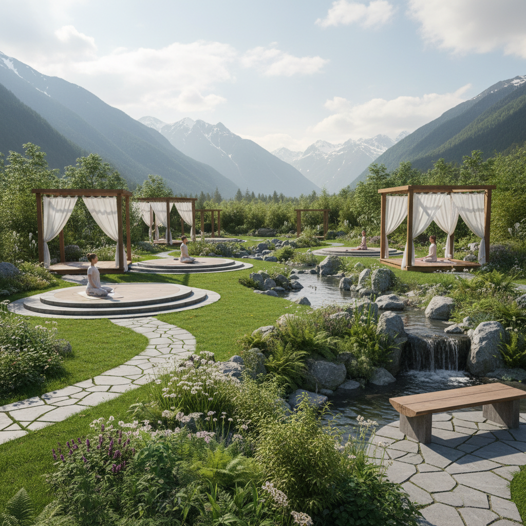 Spiritual healing retreat with mountain views