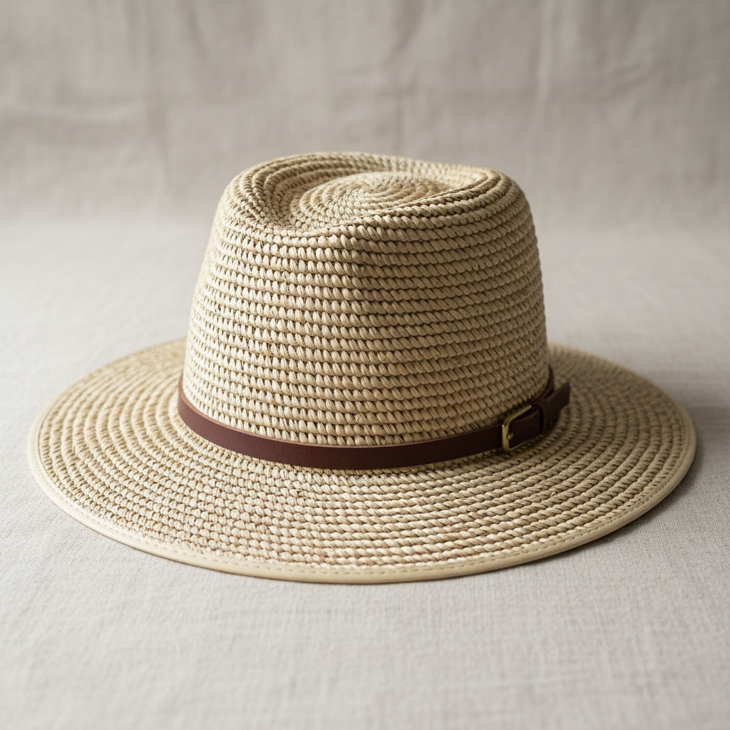 Sombrero de paja toquilla color café oscuro teñido naturalmente, estilo contemporáneo