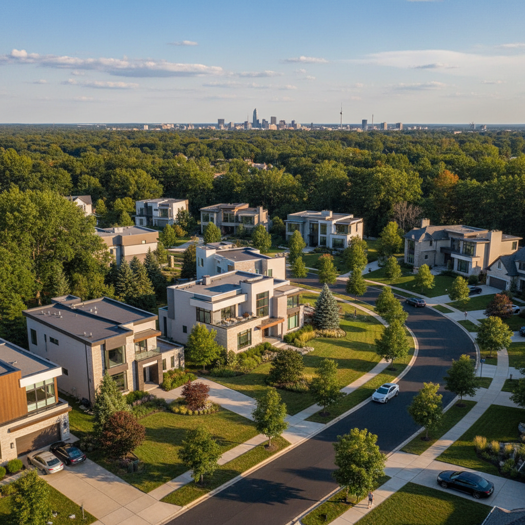 Phoenix Arizona skyline with desert mountains and beautiful residential neighborhood with clean driveways