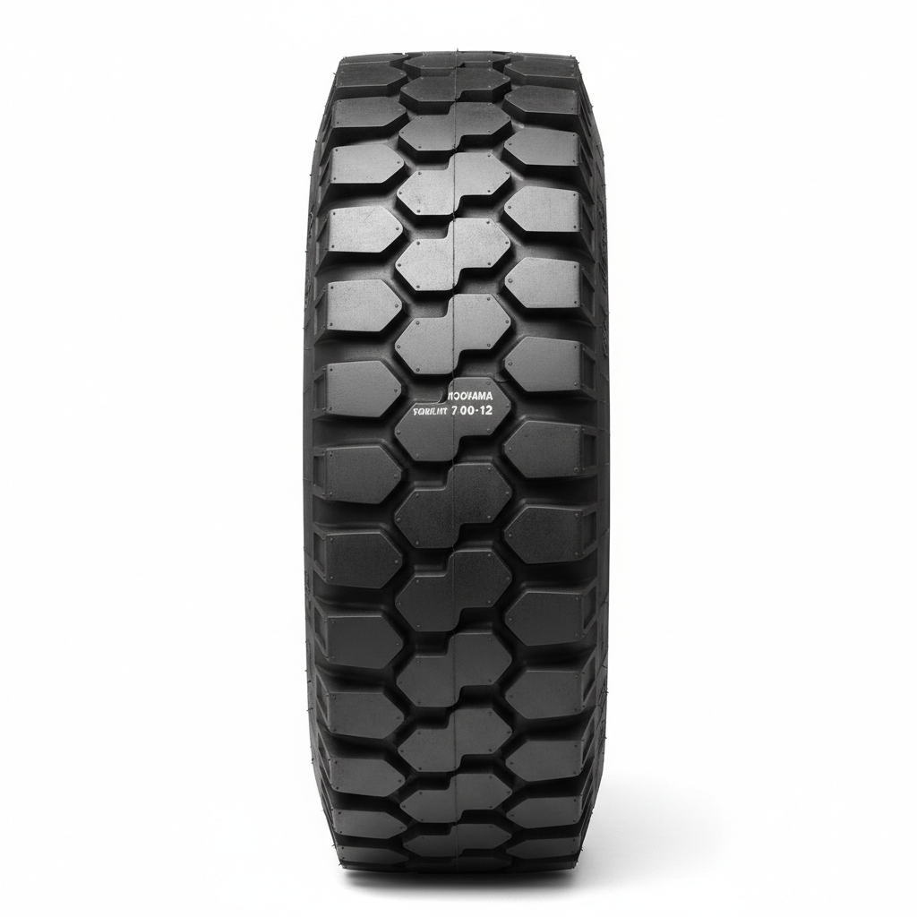 Industrial solid forklift tire showing durable rubber construction for warehouse use