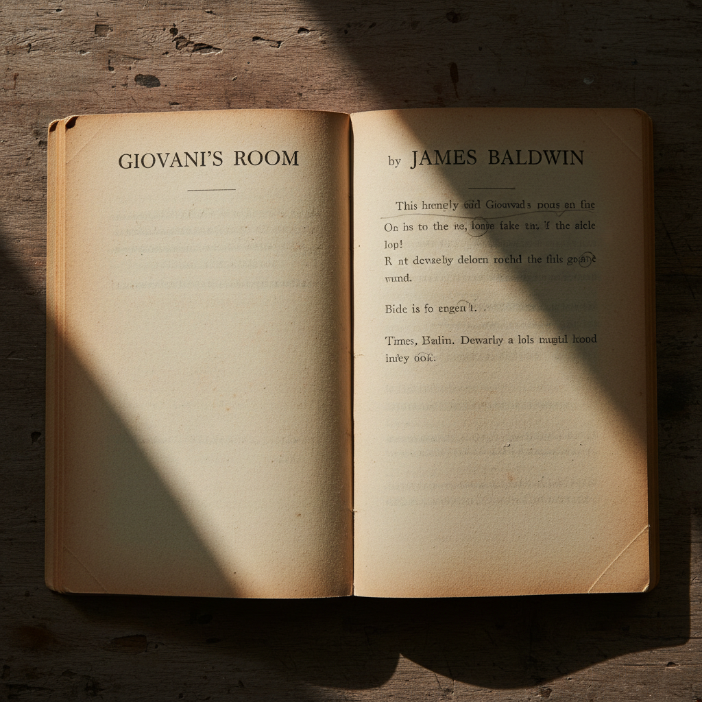 Worn paperback copy of Giovanni's Room with yellowed pages and pencil annotations
