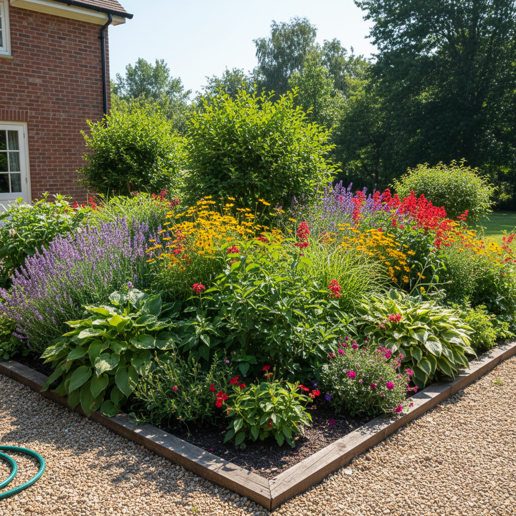 Immaculate weed-free garden bed with healthy ornamental plants