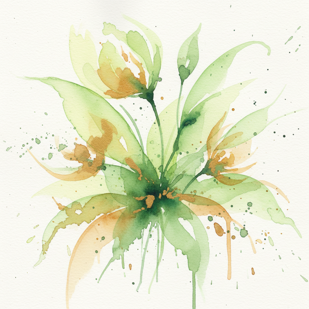 Mixed media botanical artwork with gold leaf accents on cream textured paper