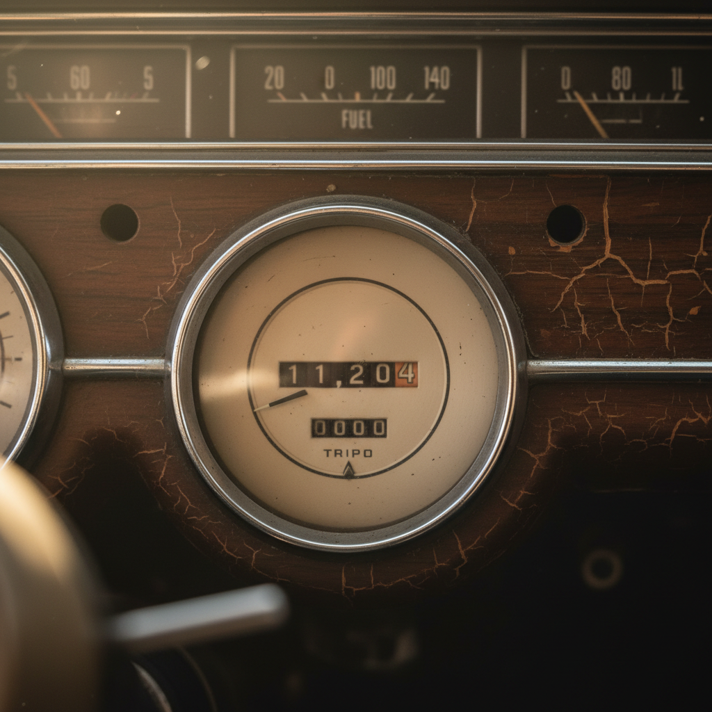 Odometer frozen at 11,204 original miles on a vintage dashboard
