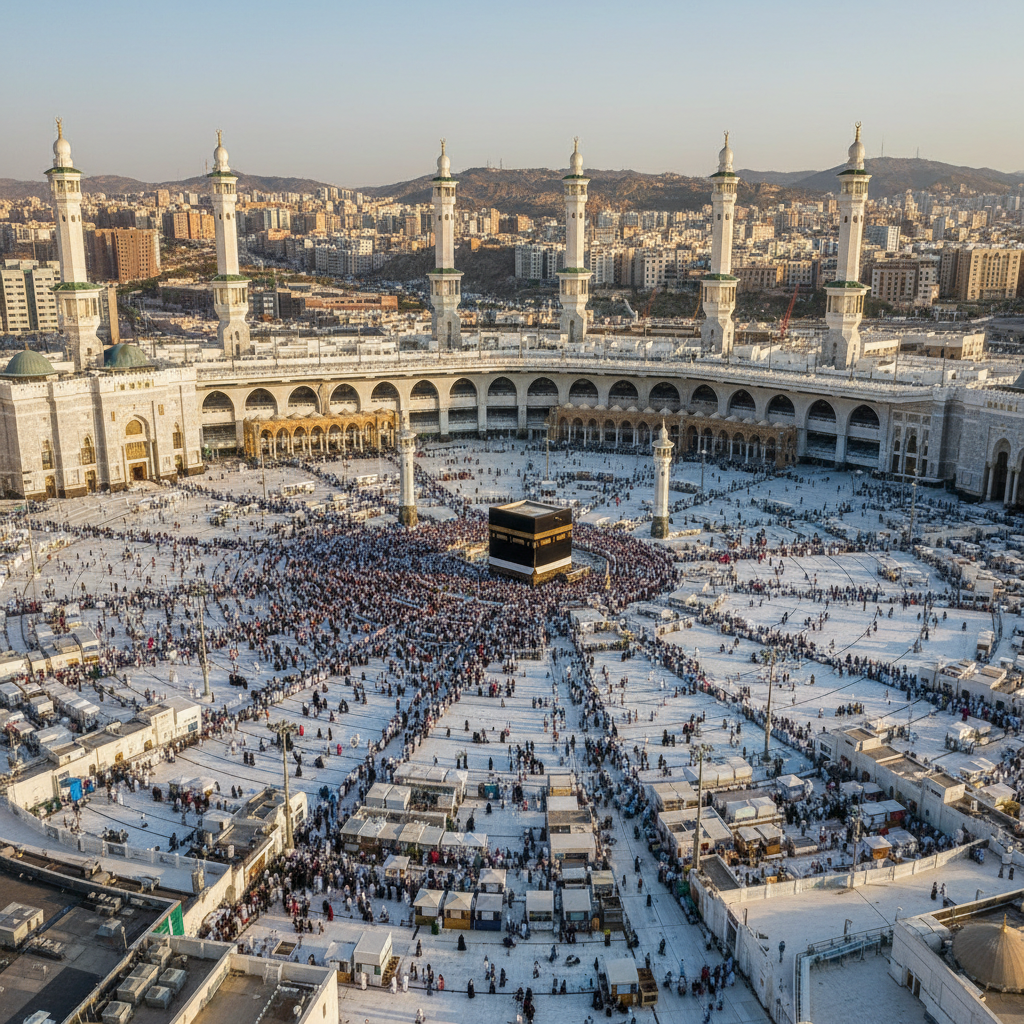 Grand Mosque in Mecca with pilgrims