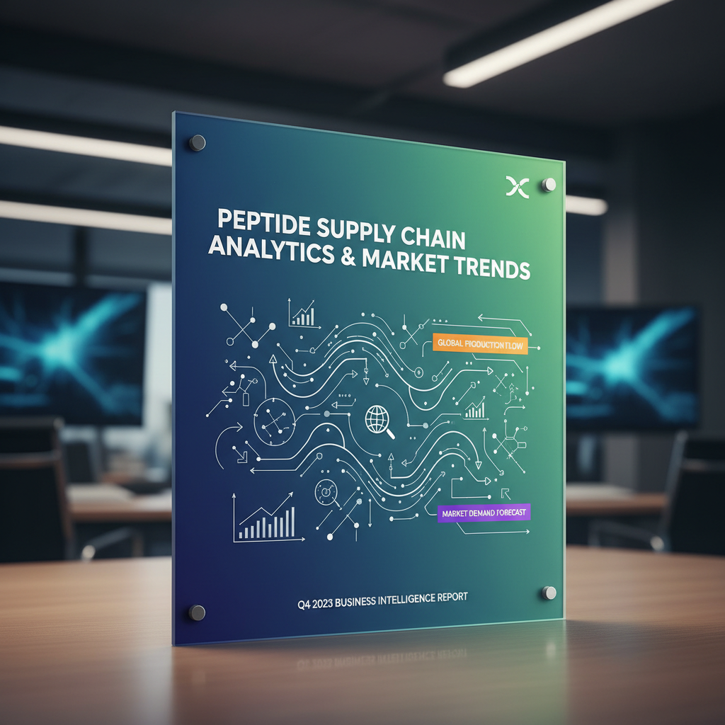 Data visualization report cover showing peptide supply chain analytics and market trends