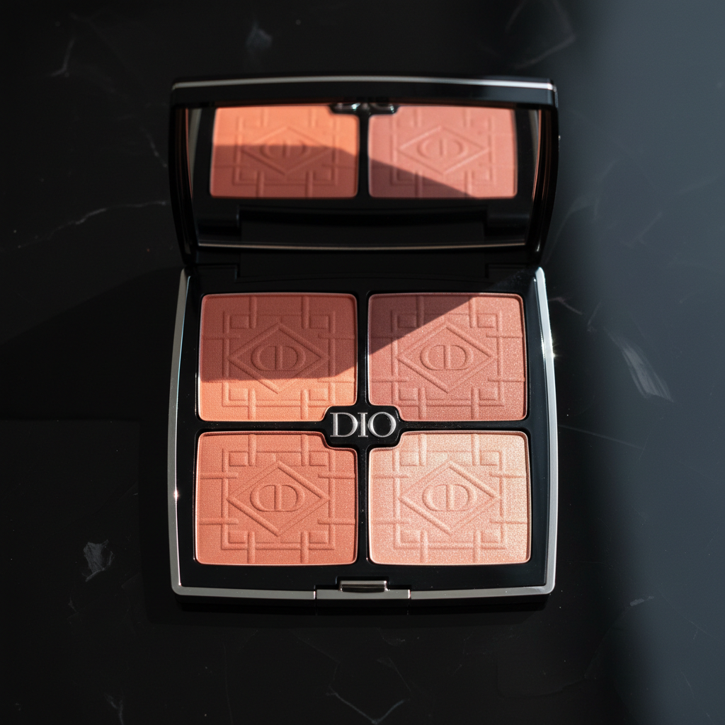 Mars Cosmetics blush palette with four coral and pink shades open on dark background