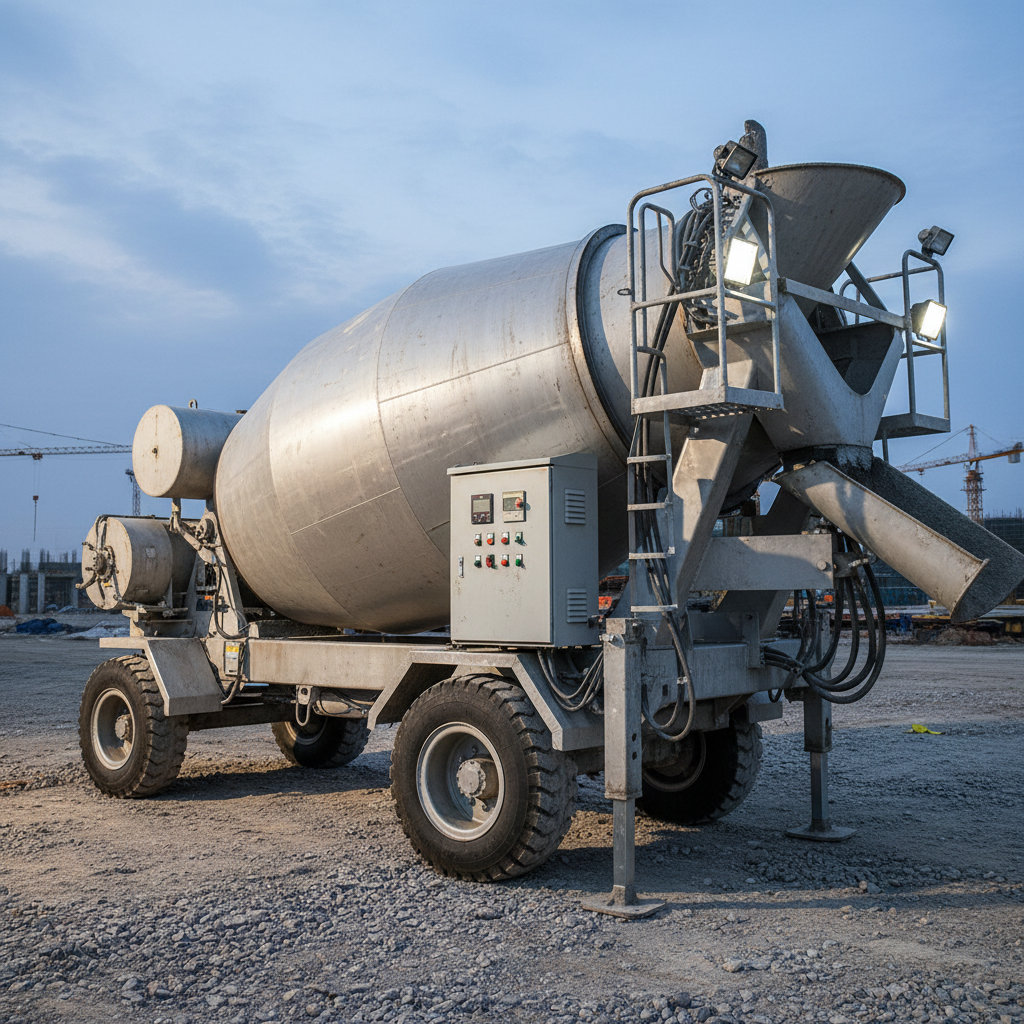 Large hydraulic tipper truck at a construction site, overcast industrial atmosphere, heavy steel body
