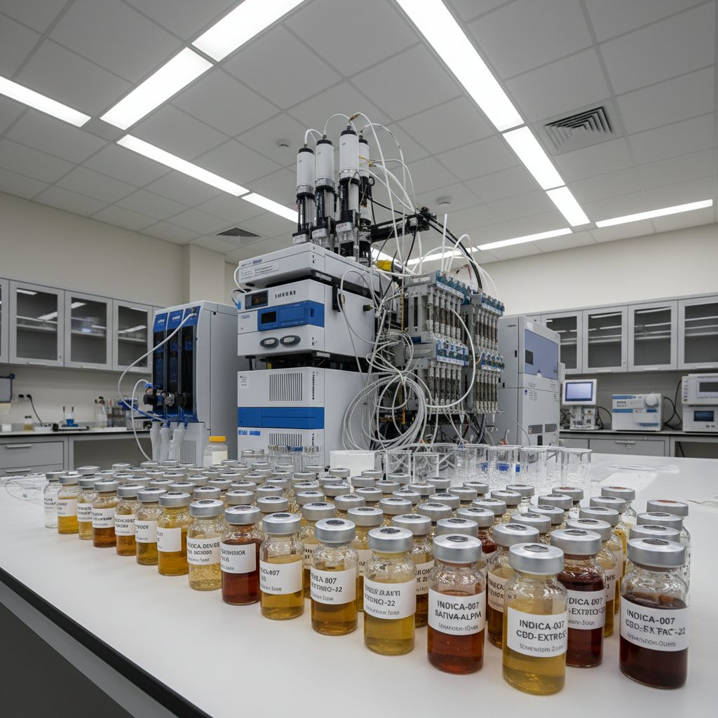 Laboratory chromatography equipment with cannabis extract samples in vials