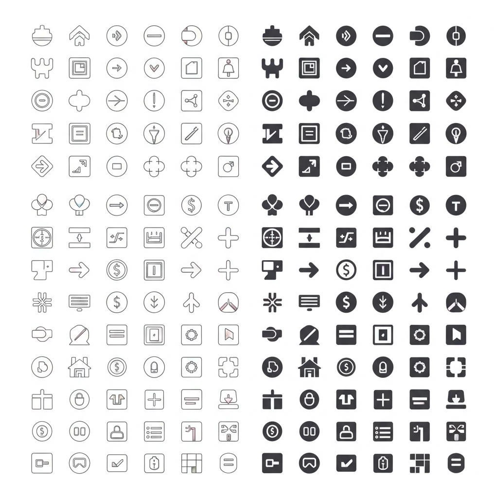 Collection of clean vector icons on minimal white background