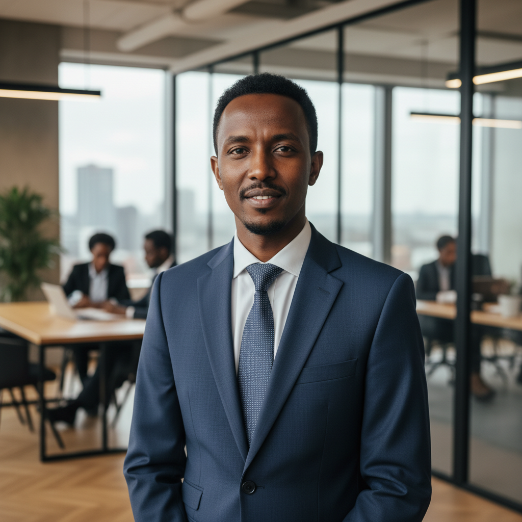 Ethiopian business professional Biruk Tadesse in formal attire