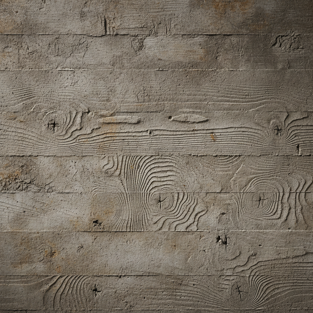 Close-up texture of shutter-marked concrete surface with wood grain impressions