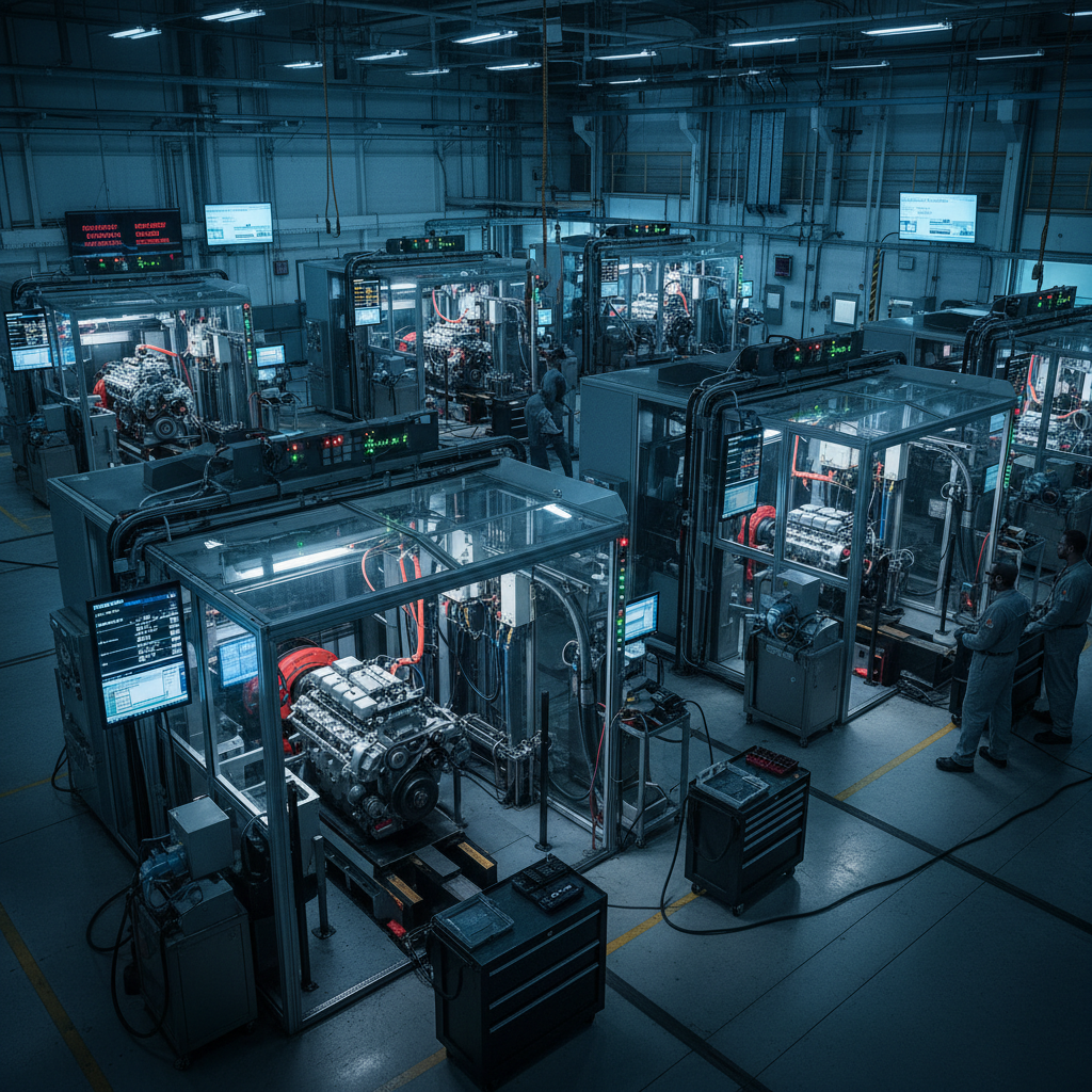 Multiple engine test cells with endurance testing equipment running 24/7 durability validation cycles