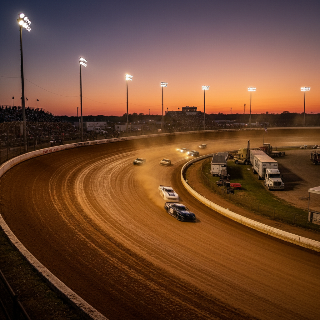 Sprint car racing at Eldora Speedway with dirt flying
