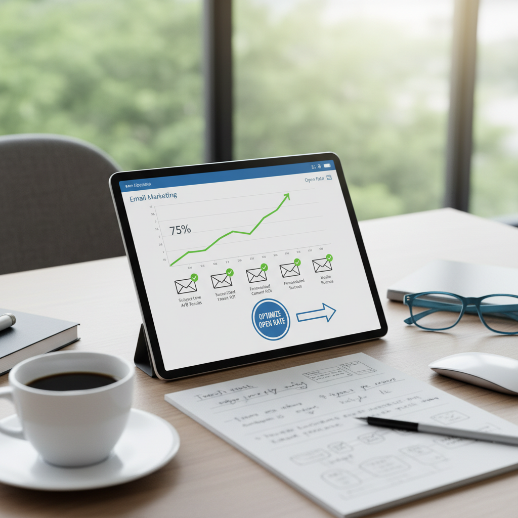 SEO analytics showing upward keyword ranking trends on bright monitor, clean professional desk