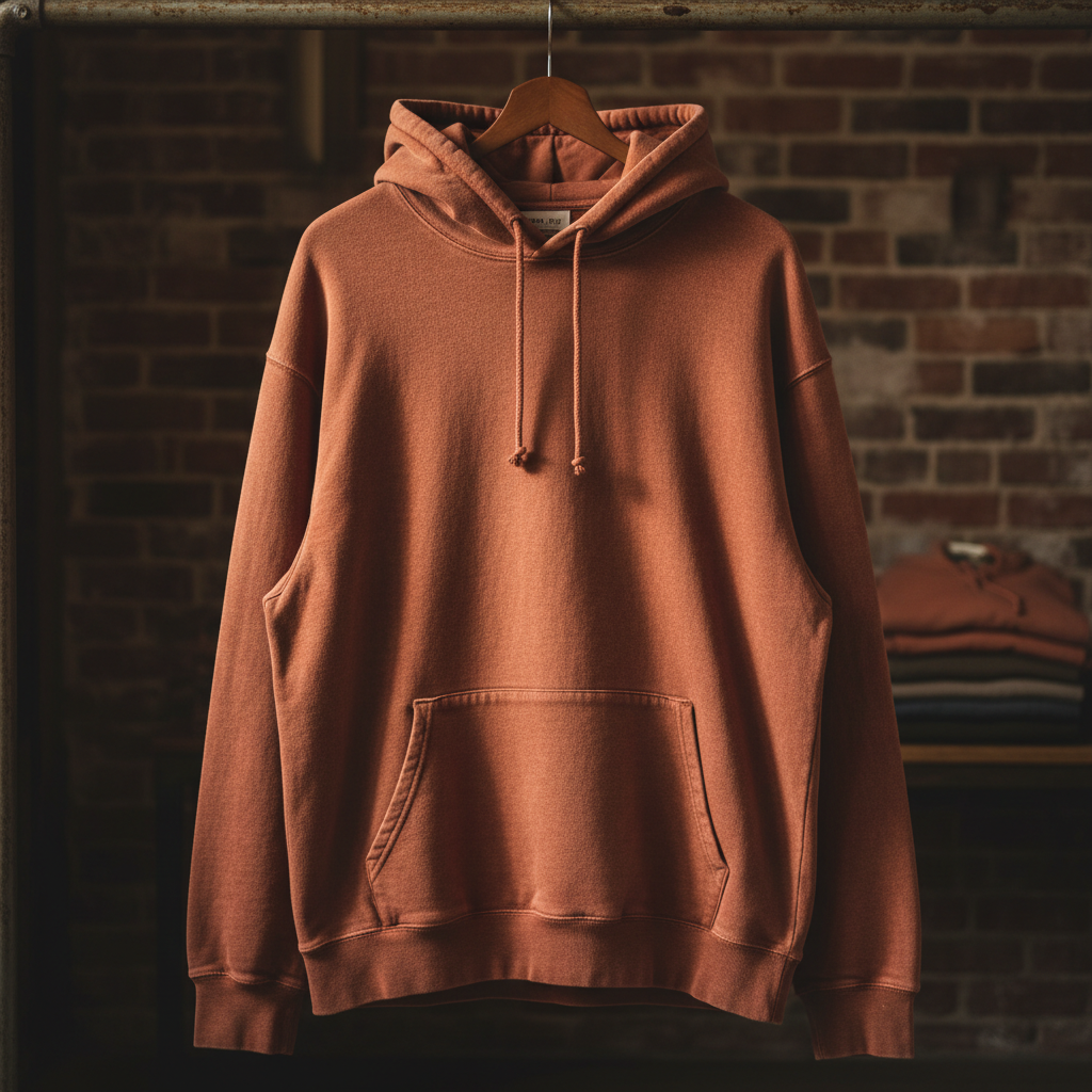 Terracotta fleece hoodie burnt orange relaxed fit soft fabric