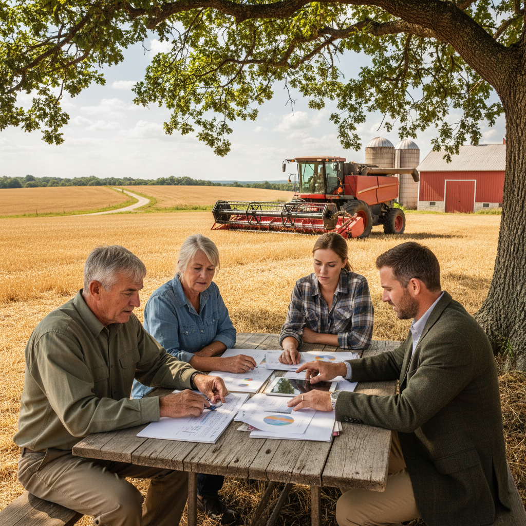 Family business owners discussing succession planning with a financial advisor