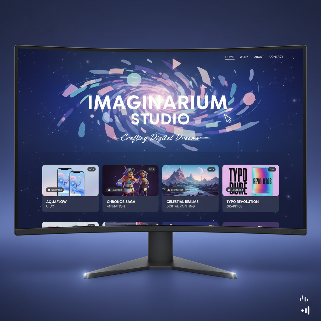 Creative portfolio website design with hero section featuring large typography and project showcase grid