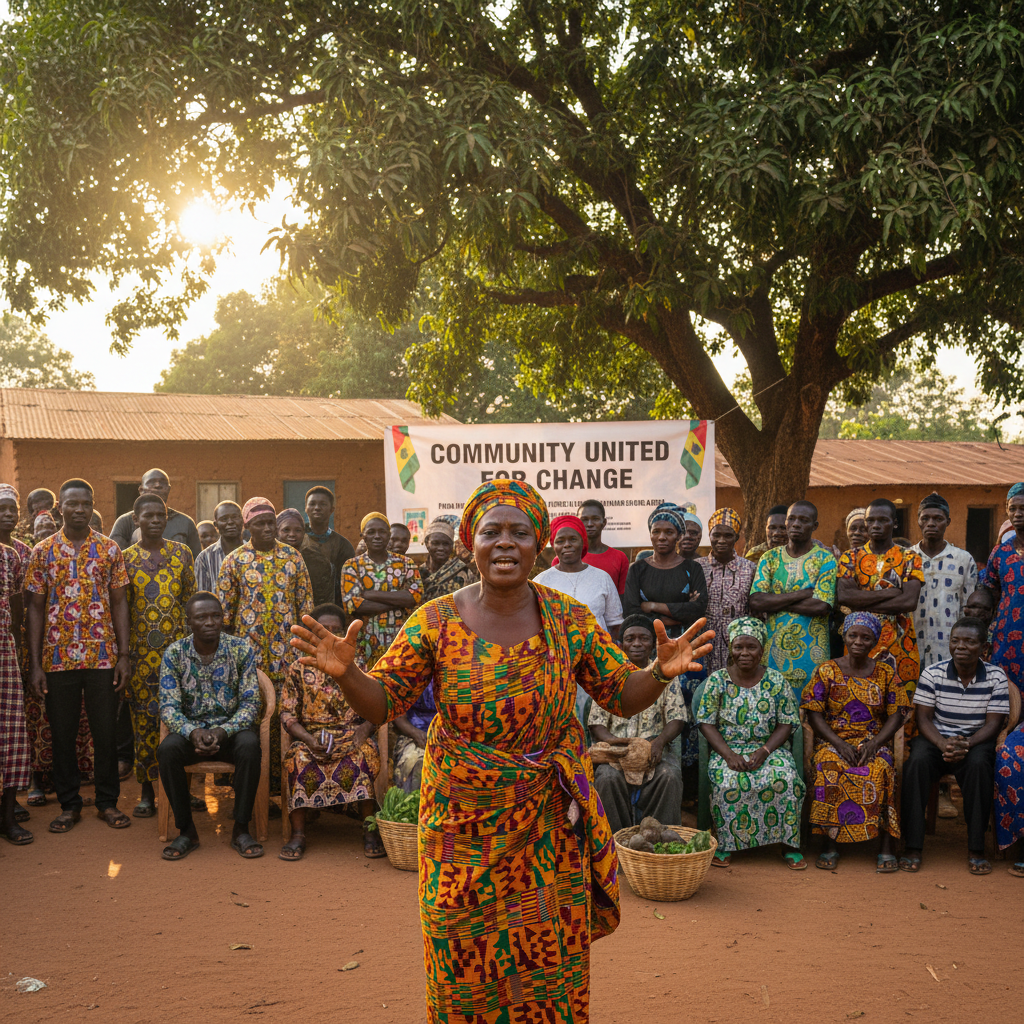 Community leader speaking to engaged audience at outdoor gathering