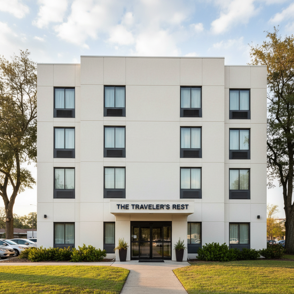 Hotel building with clean facade, professional entrance, and comfortable accommodation for travelers