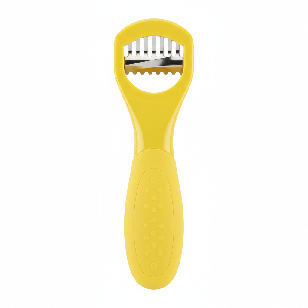 Bright yellow corn stripper gadget with ergonomic grip