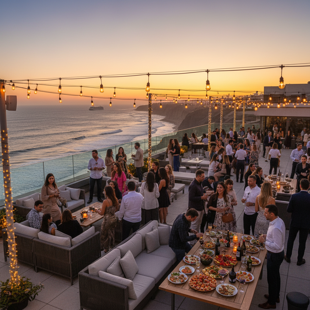 Rooftop house party in Bellavista Santiago with Andes mountain view