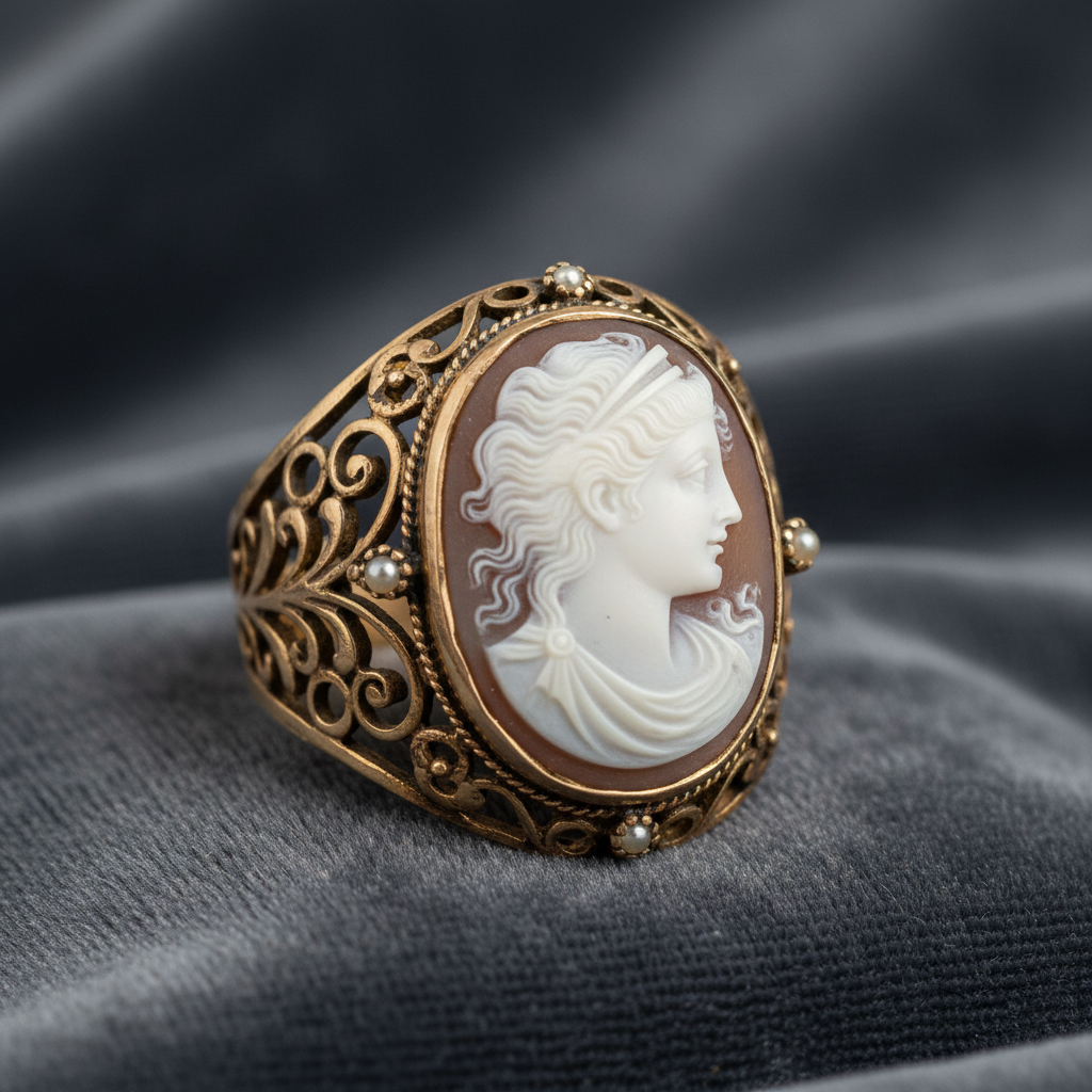 Vintage cameo cocktail ring statement piece