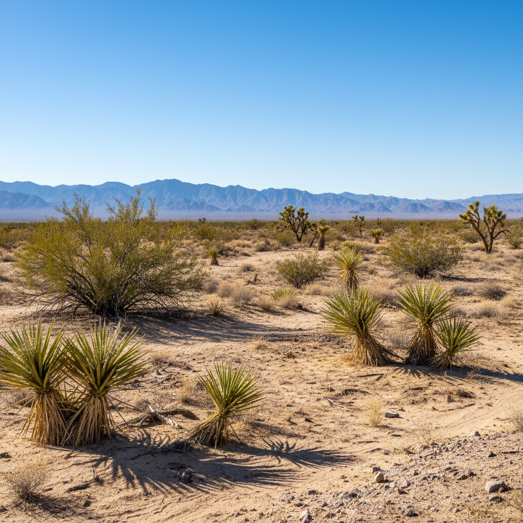 Open Chihuahuan desert landscape with mesquite and yucca under vast sky