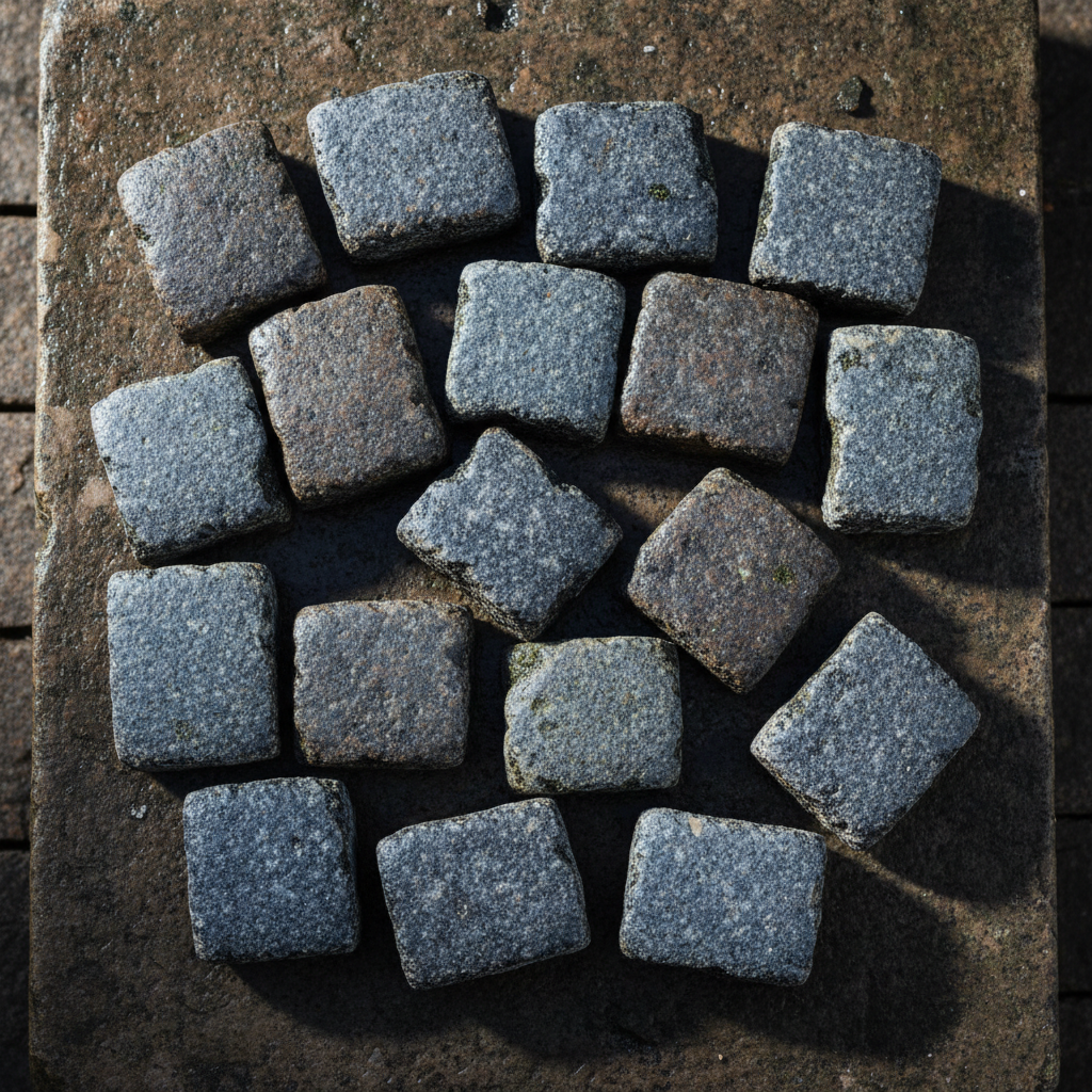 Reclaimed Victorian paving setts with weathered blue-grey cobble face, suitable for estate driveways and garden paths