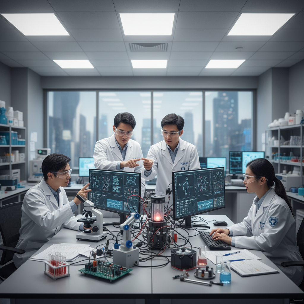 亞洲醫療研究人員在實驗室進行科技研發工作