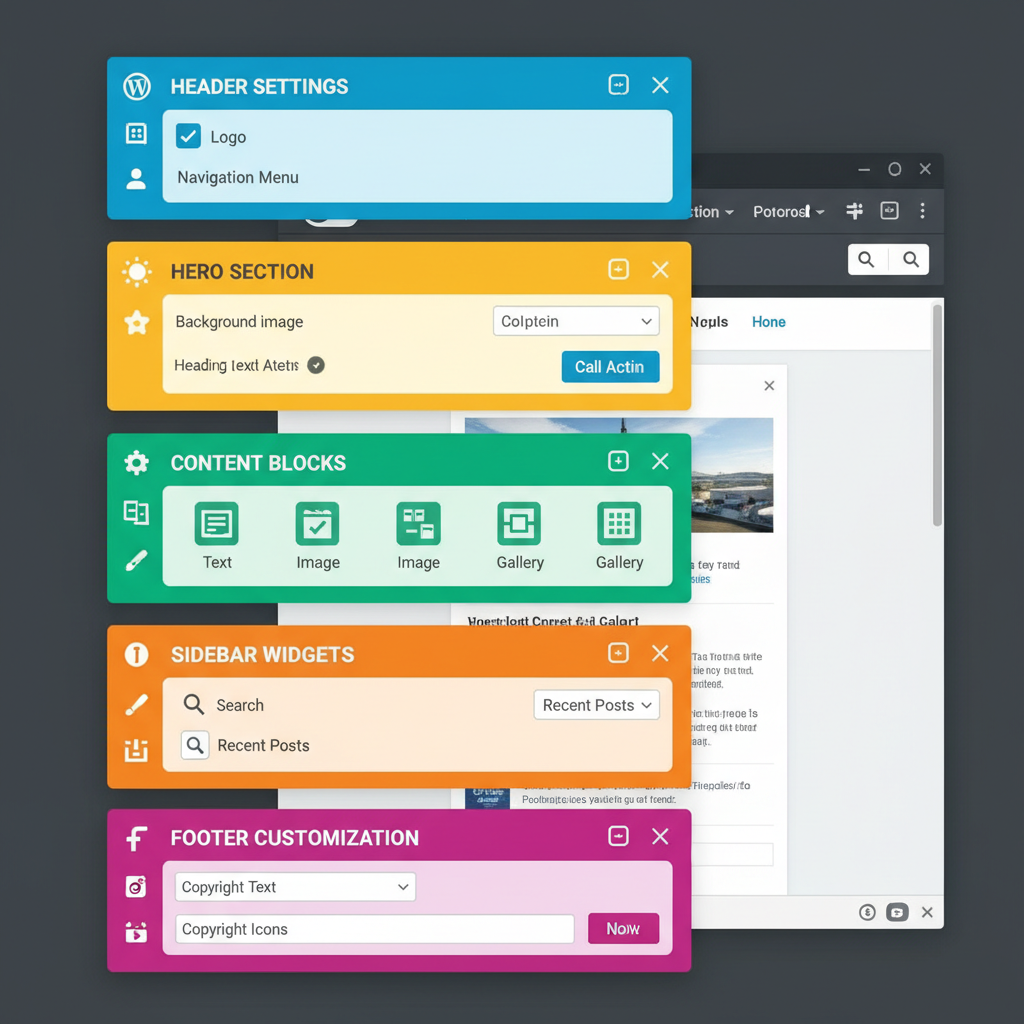 WordPress website builder interface on bright laptop screen in creative workspace
