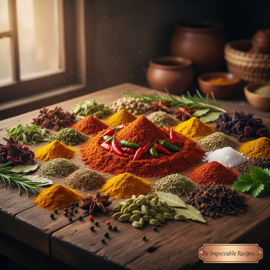 Close-up of aromatic African spices and herbs