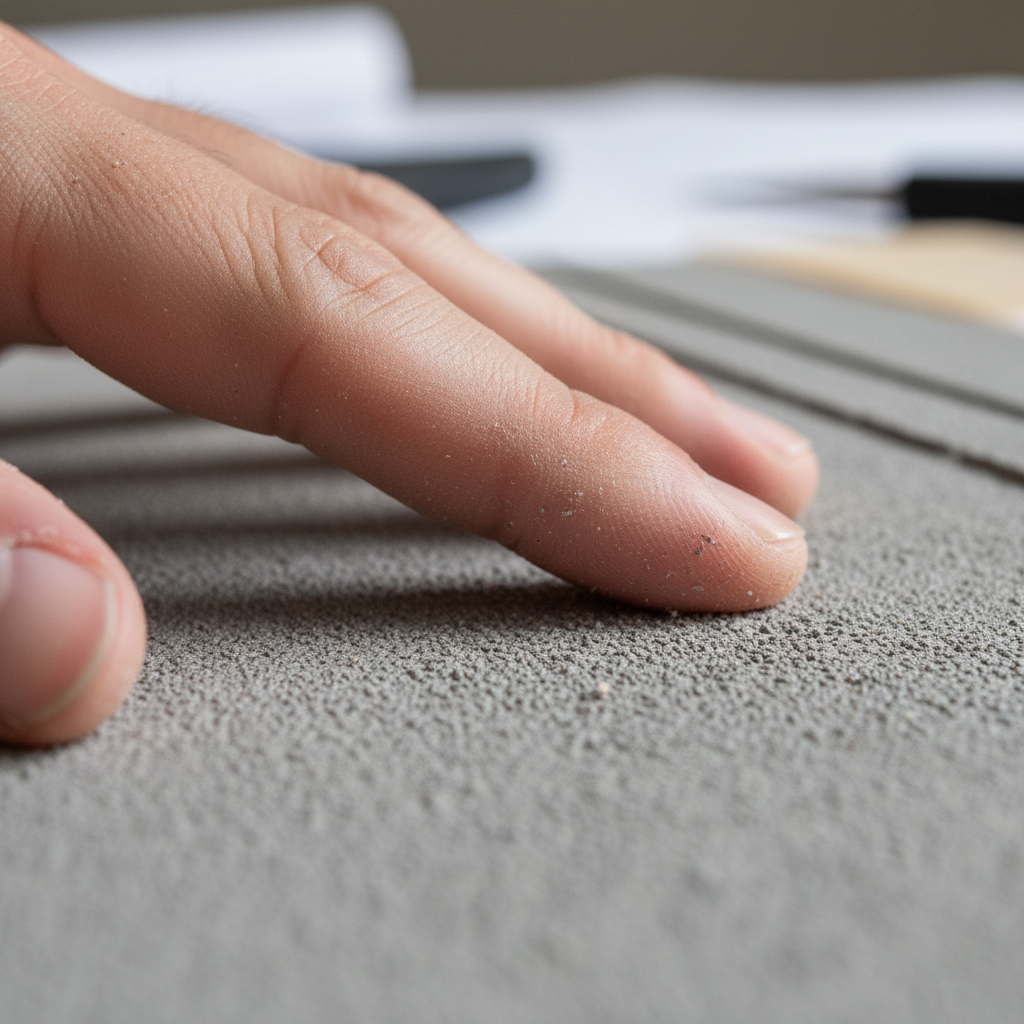 Hand pressing concrete site model surface
