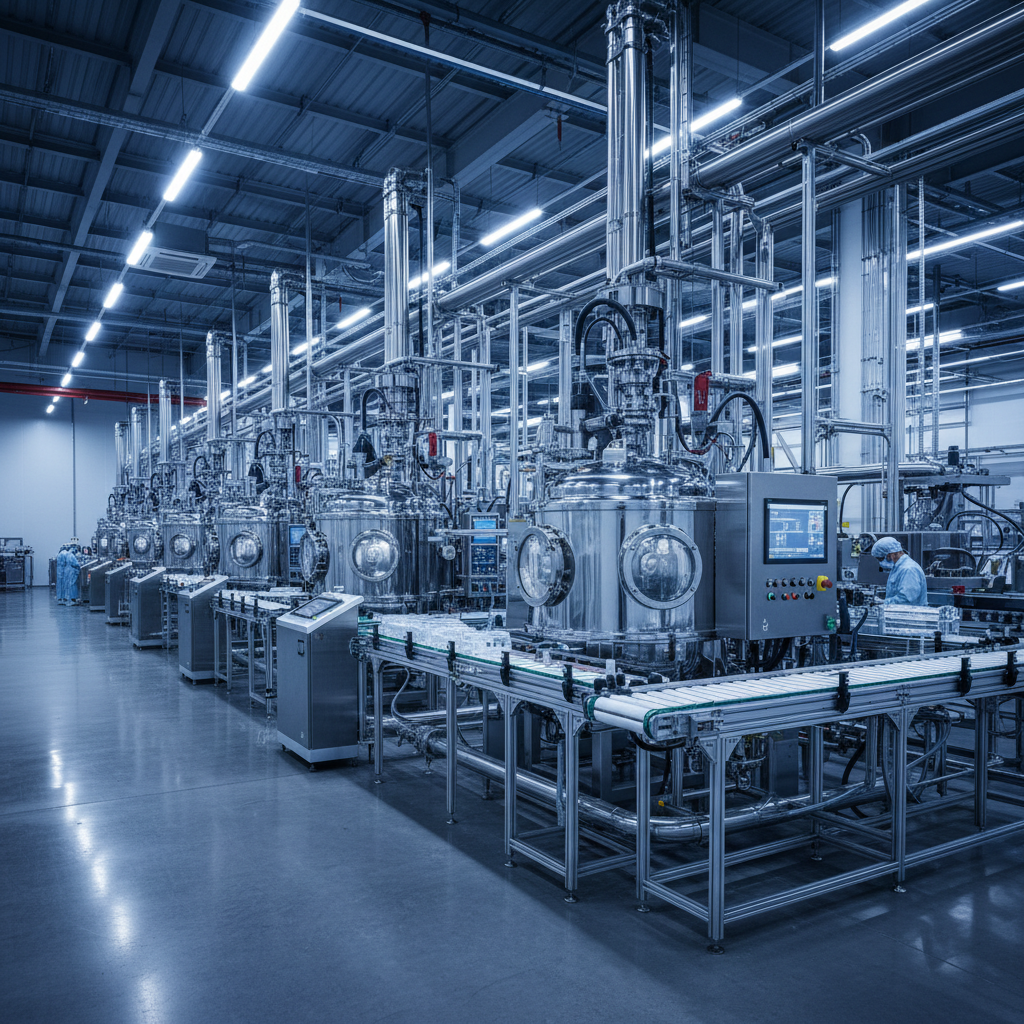 Modern food processing facility with bright white lighting and clean stainless steel equipment