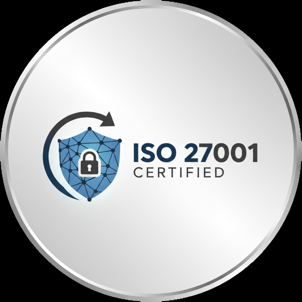 ISO 27001:2013 certification badge showing compliance verification seal
