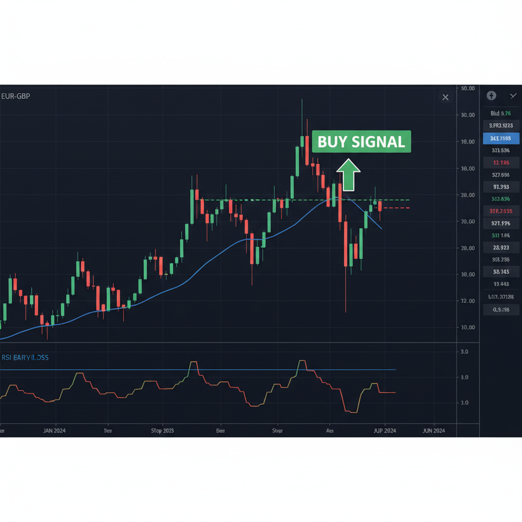 Dark trading terminal displaying GBP/JPY forex chart with multiple timeframe analysis and trade entry markers